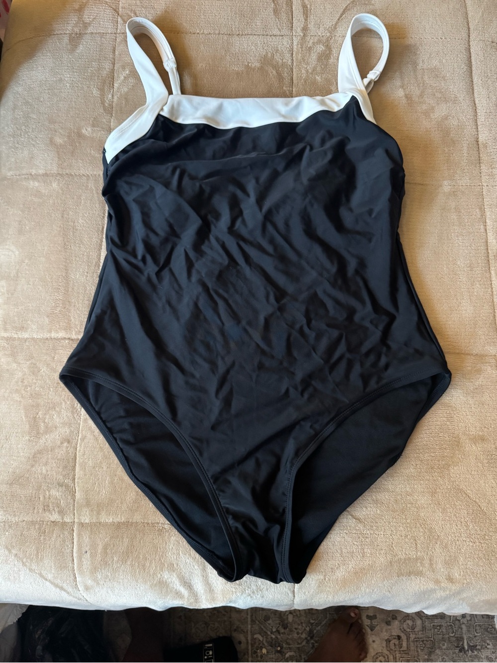 Shade & Shore Black One-Piece Swimsuit with White Trim